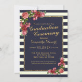 バラ海軍ストライプ金ゴールド卒業式 招待状 (正面)