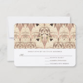 バラ淡い色のアールヌーボーハミングバーズウェディングRSVP Ca 出欠カード (正面)