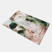 バラ牡丹フローラと葉ユーカリスタイリッシュ ドアマット (アングル)