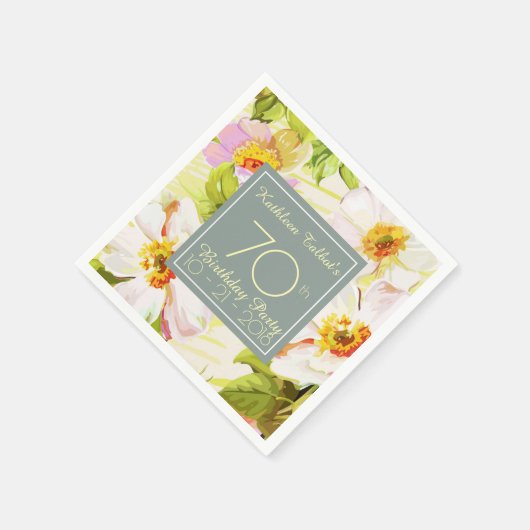 バラ牡丹70th誕生日パーティーペーパーナプキン スタンダードカクテルナプキン (角)