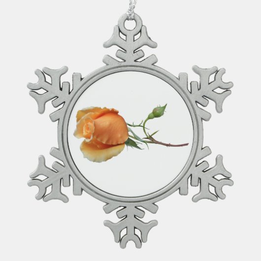 バラ独身の切断 スノーフレークピューターオーナメント (正面)