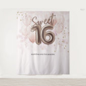 バラ甘い16日バルーンパーティーピンク背景 タペストリー (正面)