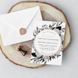 バラ白黒の水彩フローラ 箔招待状