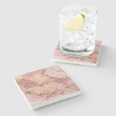 バラ石英とパステルピンク大理石 ストーンコースター (横)