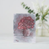 バラ紅水彩画花絵画の ポストカード (スタンド正面)