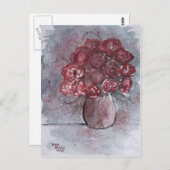 バラ紅水彩画花絵画の ポストカード (正面/裏面)