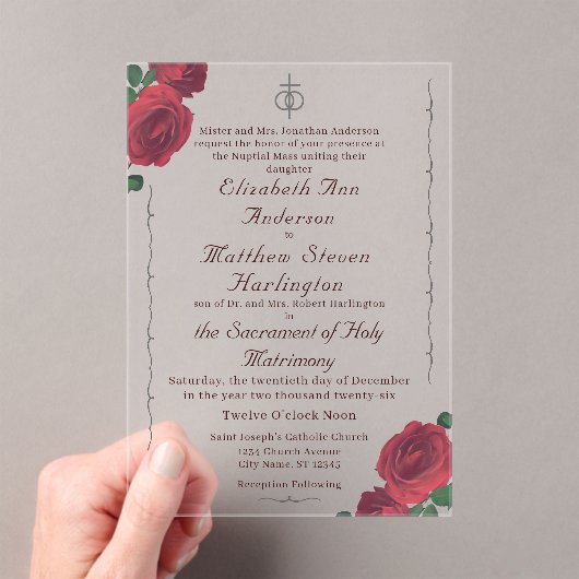 バラ素晴らしカトリック系アクリル招待状 アクリル招待状 (インサイチュ (ポータブル))