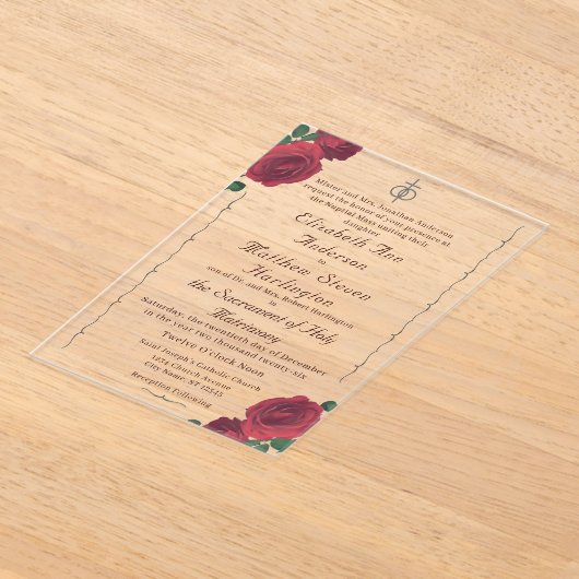 バラ素晴らしカトリック系アクリル招待状 アクリル招待状 (レイダウン)