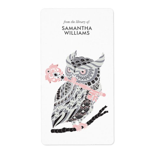 バラ素晴らし角フクロウ蔵書票 ラベル (正面)