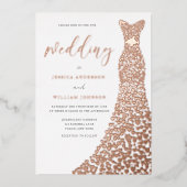 バラ素晴らし金ゴールドドレスエレガントな結婚式 箔招待状 (正面)