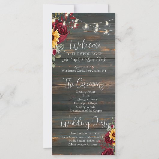 バラ素朴とマスター結婚式 プログラム (正面)