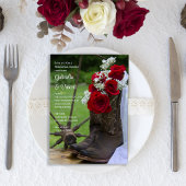 バラ素朴カウボーイブーツのリハ結婚ーサルディナー 招待状