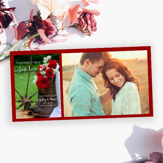 バラ素朴カウボーイブーツウェディング日付を保存 セーブザデート