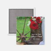 バラ素朴カウボーイブーツウェディング日付を保存 マグネット (正面/裏面)