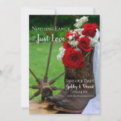 バラ素朴カウボーイブーツウェディング日付を保存 招待状 (正面)