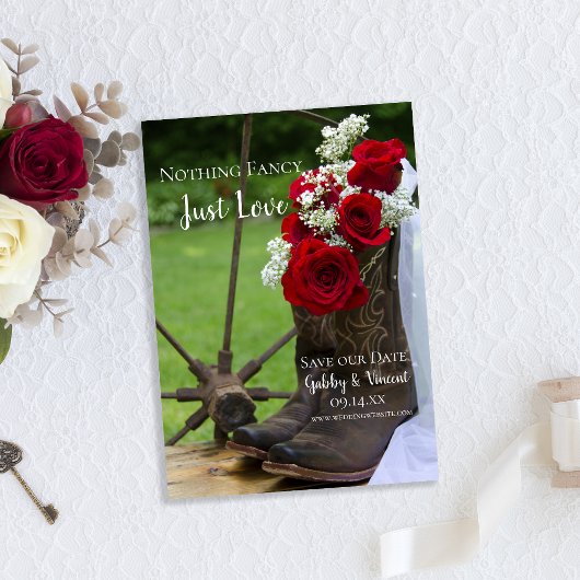 バラ素朴カウボーイブーツウェディング日付を保存 招待状
