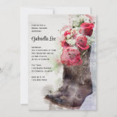 バラ素朴カウボーイブーツウォーター色ブライダルシャワー 招待状 (正面)