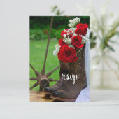 バラ素朴カウボーイブーツカントリーウェディングRSVP 出欠カード (スタンド正面)