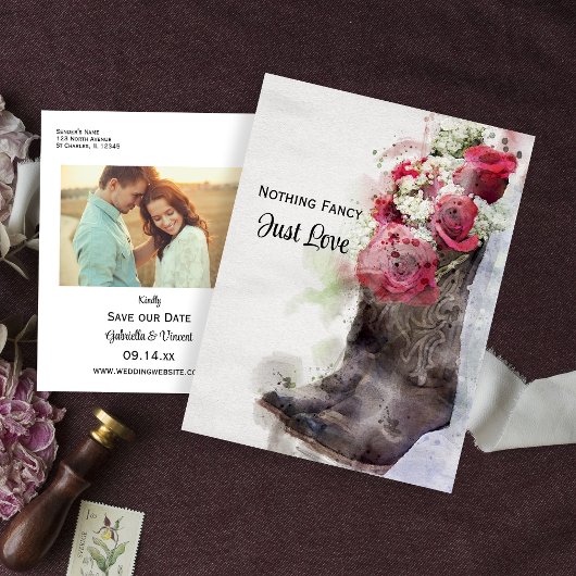 バラ素朴カウボーイブーツ水色日付を保存 案内ポストカード