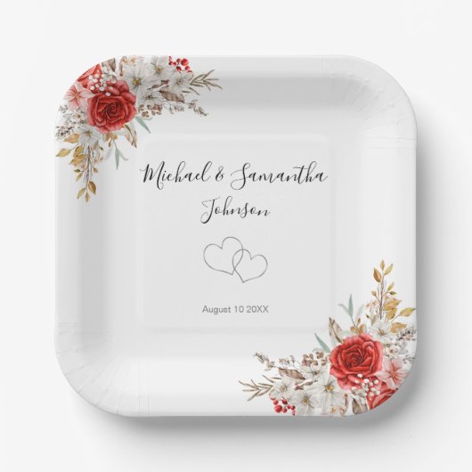 バラ素朴カントリーウェディング ペーパープレート (正面)