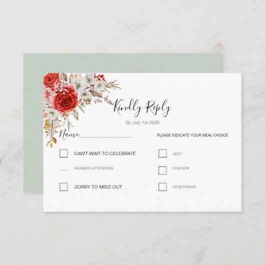 バラ素朴カントリーウェディング 出欠カード (正面/裏面)