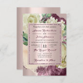 バラ素朴クリーミーマルサラブルゴーニュバラ結婚ズ 招待状 (正面/裏面)