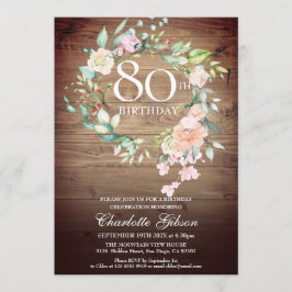 バラ素朴ズガーランドモノグラム80誕生日 招待状