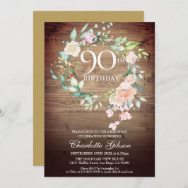 バラ素朴ズガーランドモノグラム90誕生日 招待状