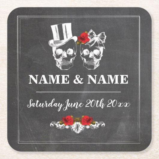 バラ素朴ズコースタープレイスマッツウェディングパーティー スクエアペーパーコースター (正面)