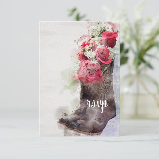 バラ素朴ズブー結婚ツウエスタン水彩 出欠カード (スタンド正面)