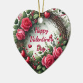 バラ素朴バレンタインデーハートシェイプオーナメント セラミックオーナメント (左)