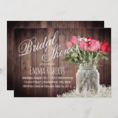 バラ素朴フローラメイスンジャーブライダルシャワー 招待状 (正面/裏面)