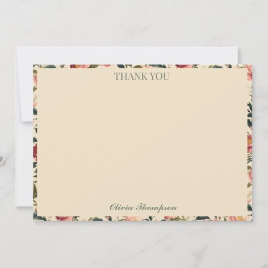 バラ素朴ベージュフラワーブライダルシャワーカスタム サンキューカード (正面)