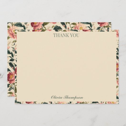 バラ素朴ベージュフラワーブライダルシャワーカスタム サンキューカード (正面/裏面)
