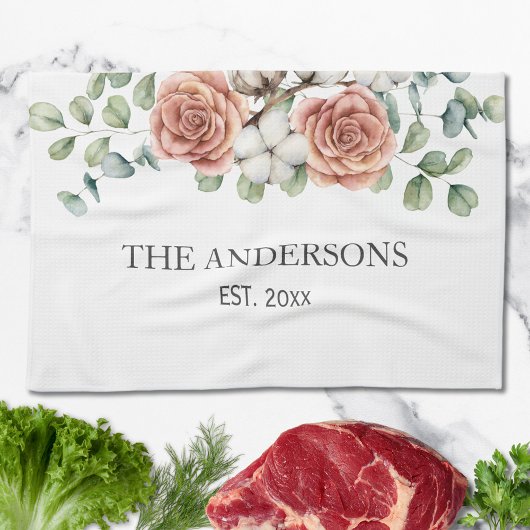 バラ素朴ユーカリフローラ植物学 キッチンタオル