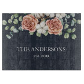 バラ素朴ユーカリフローラ植物黒 カッティングボード (正面)