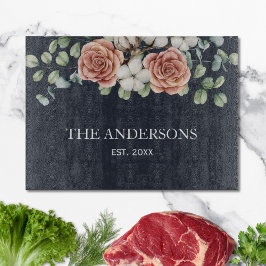 バラ素朴ユーカリフローラ植物黒 カッティングボード