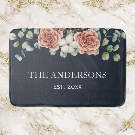 バラ素朴ユーカリフローラ植物黒 バスマット