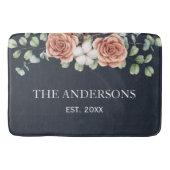 バラ素朴ユーカリフローラ植物黒 バスマット (正面)