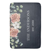 バラ素朴ユーカリフローラ植物黒 バスマット (正面縦)