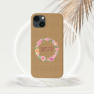 バラ素朴リースモノグラムオンバーラップ iPhone 13ケース