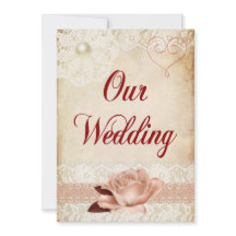 バラ素朴及びレース結婚式招待状