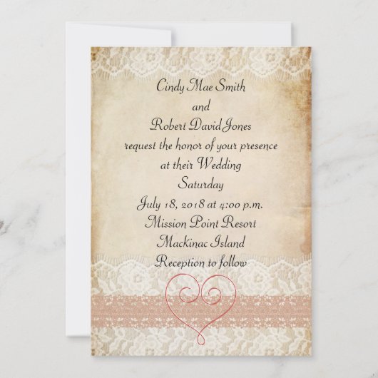 バラ素朴及びレース結婚式招待状 招待状 (裏面)