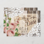 バラ素朴木材の板とレース日付を保存 案内ポストカード (正面/裏面)