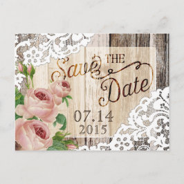 バラ素朴木材の板とレース日付を保存 案内ポストカード