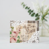 バラ素朴木材の板とレース日付を保存 案内ポストカード (スタンド正面)