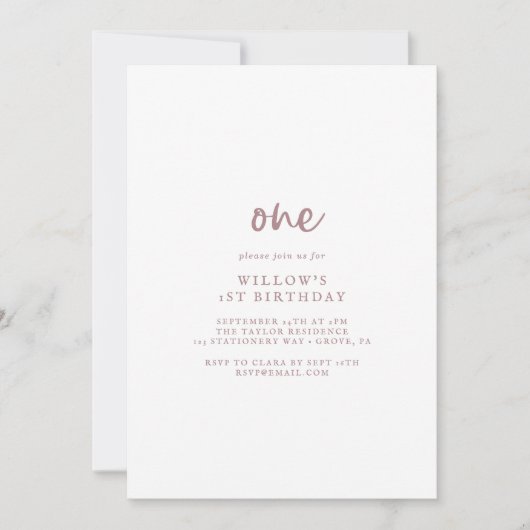 バラ素朴金ゴールドスクリプト最初の誕生日パーティー 招待状 (正面)