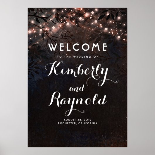 バラ素朴金ゴールドツリ結婚ーのウェルカムサイン ポスター (正面)