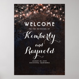 バラ素朴金ゴールドツリ結婚ーのウェルカムサイン ポスター