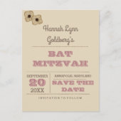 バラ素朴金ゴールドバルミツワー日付を保存 案内ポストカード (正面)